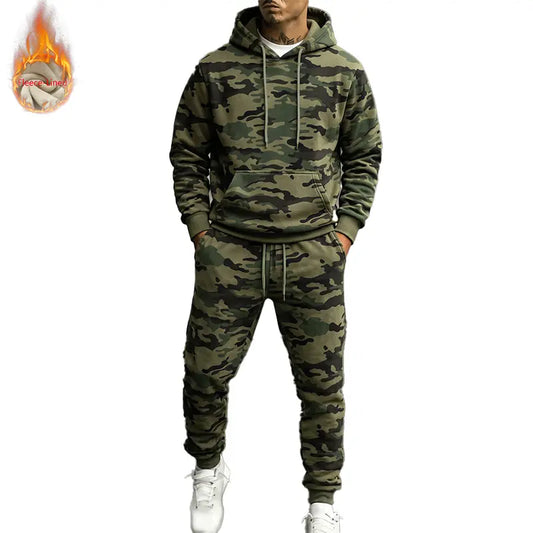 Men’S Casual Camouflage Set, New for Fall 2026, Featuring a Hood Design and a Regular Fit, with a Drawstring Waist; Suitable for Everyday Wear in Spring, Autumn, and Winter.