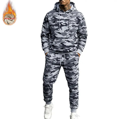 Men’S Casual Camouflage Set, New for Fall 2026, Featuring a Hood Design and a Regular Fit, with a Drawstring Waist; Suitable for Everyday Wear in Spring, Autumn, and Winter.