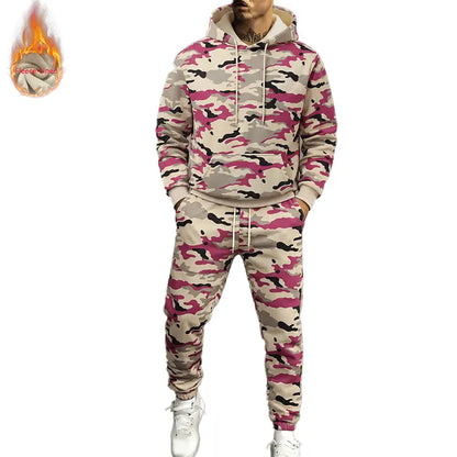 Men’S Casual Camouflage Set, New for Fall 2026, Featuring a Hood Design and a Regular Fit, with a Drawstring Waist; Suitable for Everyday Wear in Spring, Autumn, and Winter.