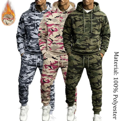 Men’S Casual Camouflage Set, New for Fall 2026, Featuring a Hood Design and a Regular Fit, with a Drawstring Waist; Suitable for Everyday Wear in Spring, Autumn, and Winter.